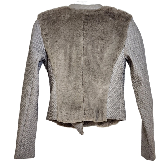 Armani Exchange Faux Fur & Leather Moto Jacket in Taupe Gray Womens Size XS - Picture 5 of 12